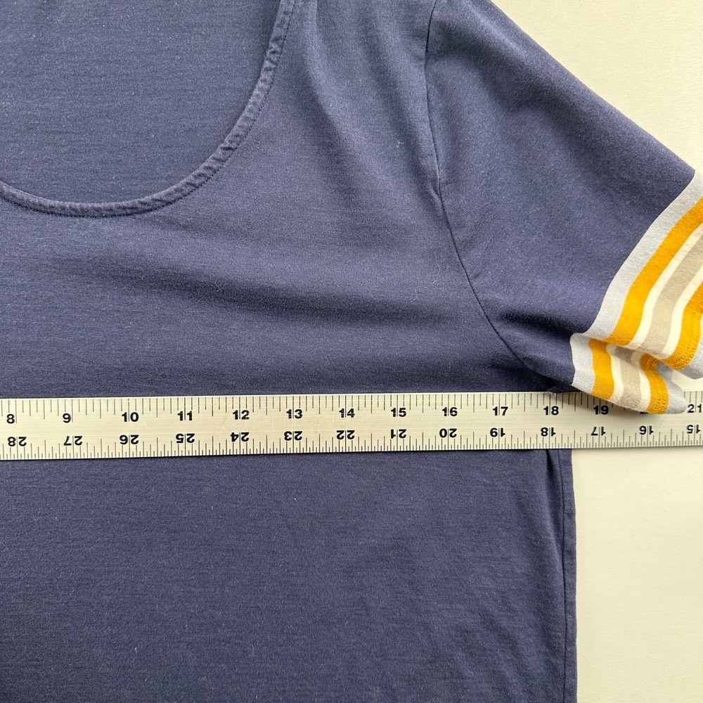 DownEast Blue & Yellow Collegiate Scoopneck Tee Sz Medium Striped Cuffs Preppy - Picture 5 of 6